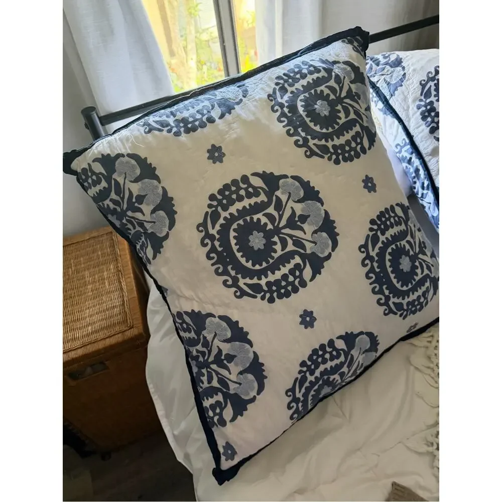 Serena & Lily Suzani Quilted EURO Sham- Navy Set of TWO